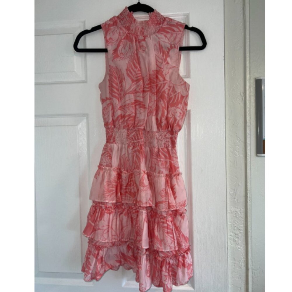 Smocked Mock Neck Sleeveless Ruffle Tiered Mini Dress